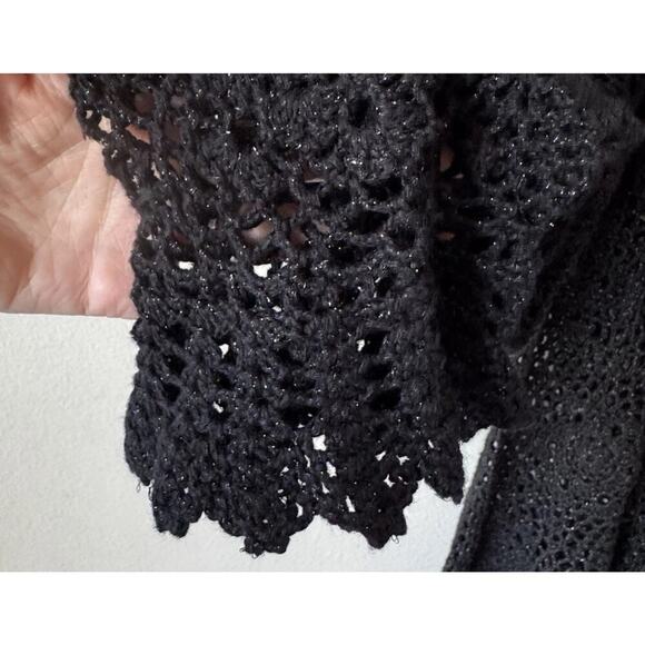 JH Collectibles Crochet Sweater Women’s Plus Size 1X Black Shimmer Boho V Neck - Picture 4 of 8